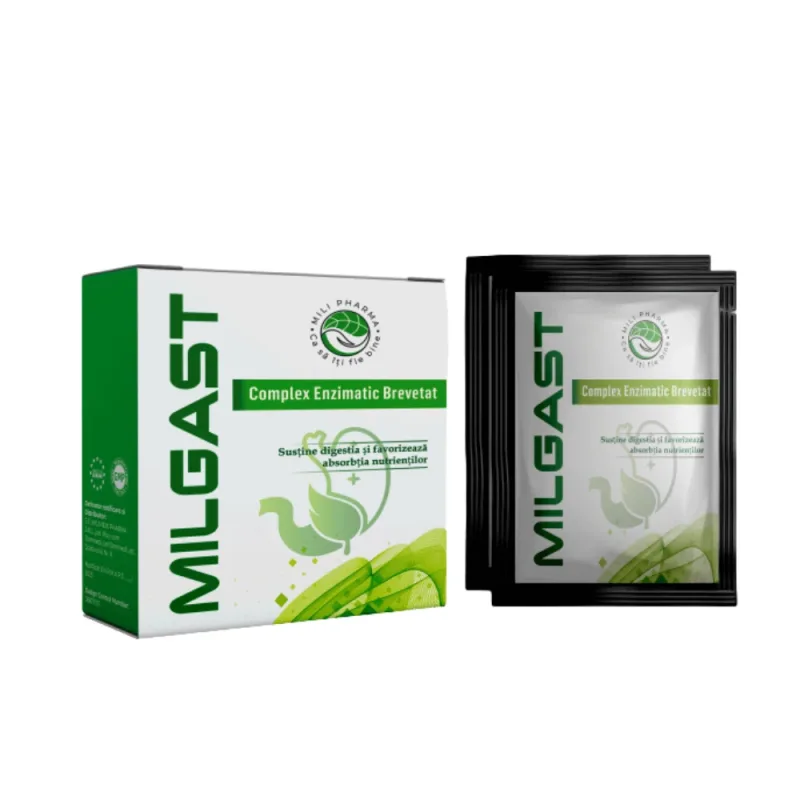 Milgast complex enzimatic, 10 plicuri x 2g, Mili Pharma — preț și oferte
