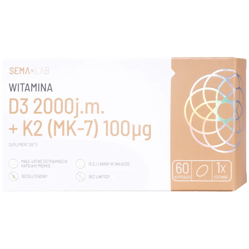 SEMA Lab Vitamina D3 2000 UI + K2 (MK-7) 100 µg, 60 capsule moi — preț și oferte