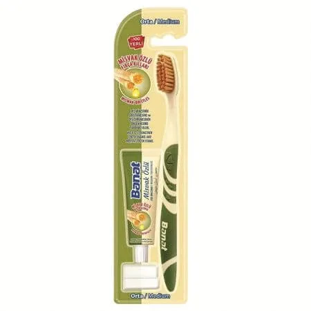 Set de calatorie Miswak Periuta de dinti, Medium, 1 bucata + Pasta de dinti, 15 ml, Banat — preț și oferte