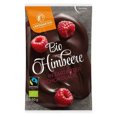 Zmeura invelita in ciocolata neagra, 50 g, Landgarten — preț și oferte