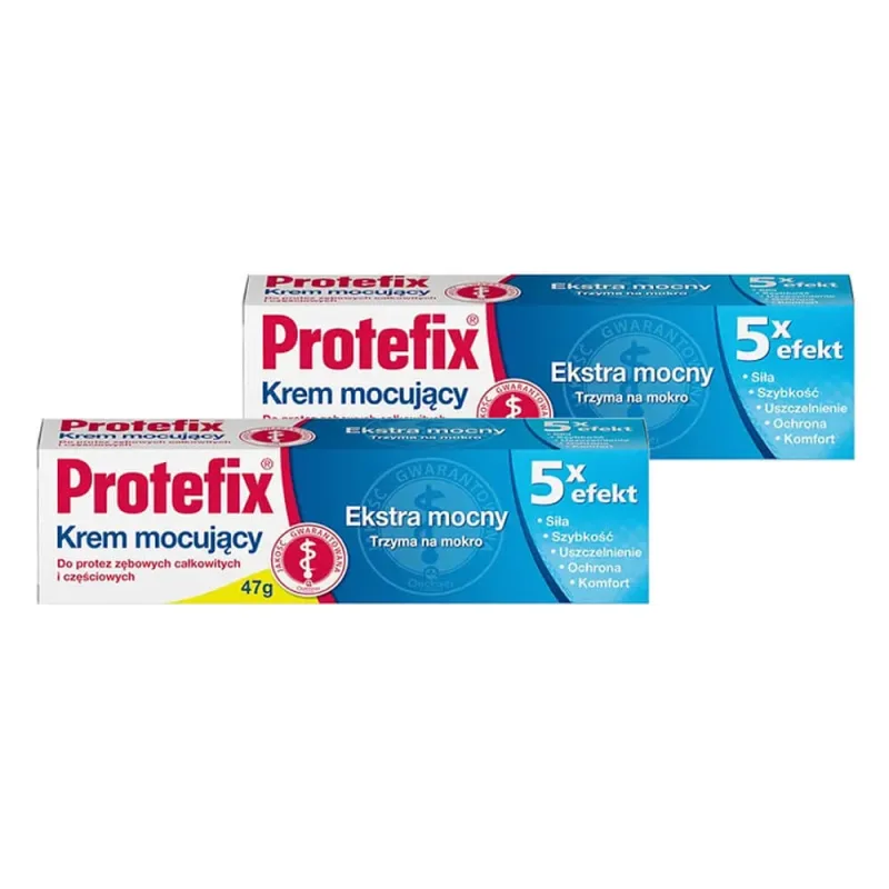 Set Protefix, cremă pentru fixarea protezei dentare, extra puternică, 5 x efect, 2 x 47 g — preț și oferte