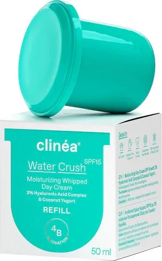Clinea Water Crush Refill Cremă De Față Hidratantă De Zi 48h Cu SPF15, Acid Hialuronic & Prebiotice 50ml — preț și oferte