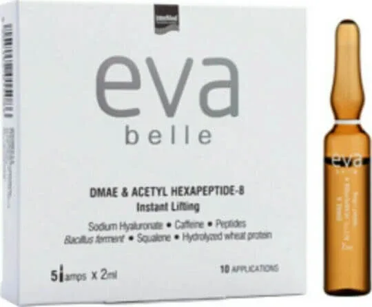 InterMed Eva Belle DMAE & Acetyl Hexapeptide-8 Ser hidratant și anti-îmbătrânire pentru față cu acid hialuronic pentru strălucire și lifting 5x2ml — preț și oferte