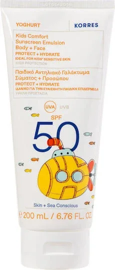 Korres Yoghurt Kids Comfort Copii Crema de Soare Emulsie SPF50 200ml — preț și oferte