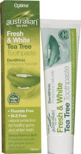 Optima Naturals Australian Tea-tree Fresh & White Pastă de dinți Fără fluor pentru Placă bacteriană și Carii dentare 100ml