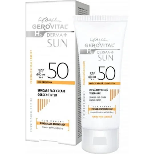 Gerovital H3 Derma+ Sun Cremă Antisolara Față SPF50 Cu Pigment Golden 50ml — preț și oferte