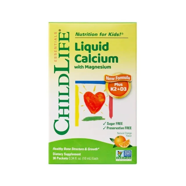 Liquid Calcium with Magnesium + K2 & D3, 30 plicuri, ChildLife Essentials, Secom — preț și oferte