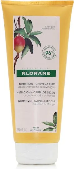 Klorane Mango Balsam Reconstrucție/Nutriție pentru Toate Tipurile de Păr cu unt de mango pentru nutriție și elasticitate 200ml