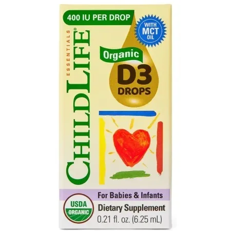 Picaturi organice cu vitamina D3 Childlife Essentials, 400 UI, 6.25 ml SECOM — preț și oferte