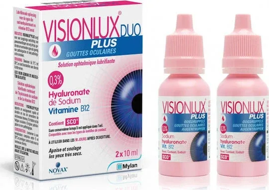 Novax Pharma Visionlux Duo Plus Picături Oftalmice cu Acid Hialuronic pentru Ochi Uscat 2x10ml — preț și oferte