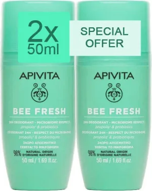 Apivita Bee Fresh Deodorant 24h sub formă de Roll-On Fără aluminiu 2x50ml