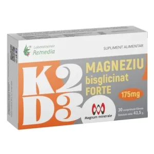 K2 + D3 + Magneziu Bisglicinat Forte, 175 mg, 30 comprimate – Laboratoarele Remedia