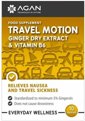 Agan Travel Motion Extract uscat de ghimbir și vitamina B6 pentru Greață 10 Capsule din plante medicinale