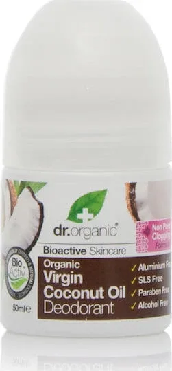 Dr.Organic Virgin Coconut Oil Ulei de nucă de cocos virgin Deodorant Natural sub formă de Roll-On Fără aluminiu 50ml