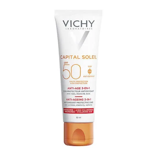 Vichy Capital Soleil SPF50 Anti-Age 3in1 Cremă de Față de Protecție Solară Waterproof 50ml — preț și oferte