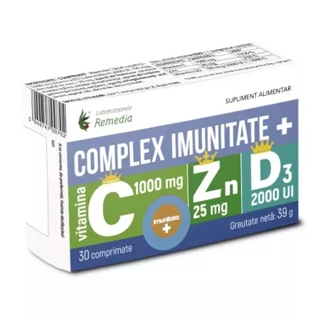 Complex Imunitate + Vitamina C 1000 mg + Zinc 25 mg + Vitamina D3 2000 UI, 30 comprimate – Remedia Lab. Remedia — preț și oferte