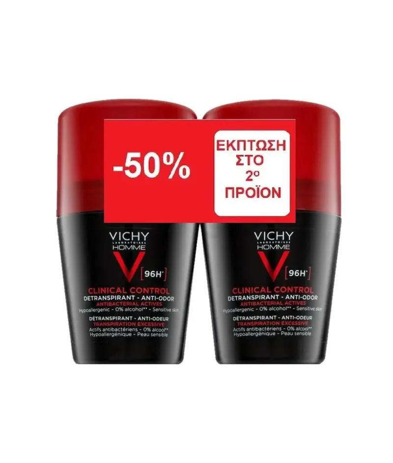 Deodorant roll-on Homme Clinical Control 96h, pentru bărbați, 2x50 ml, Vichy — preț și oferte