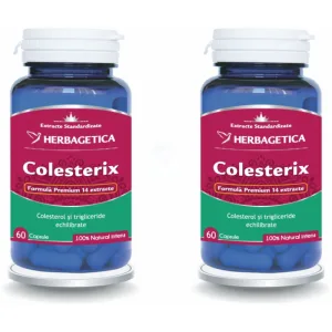 Pachet Colesterix, 2 x 60 capsule – Herbagetica (Promo)