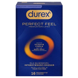 Durex Perfect Feel Premium Non-Latex, prezervative non-latex, senzație unică de căldură, 16 bucăți