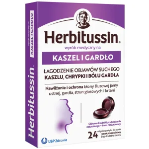 Herbitussin Tuse și gât, aromă de coacăze, 24 pastile