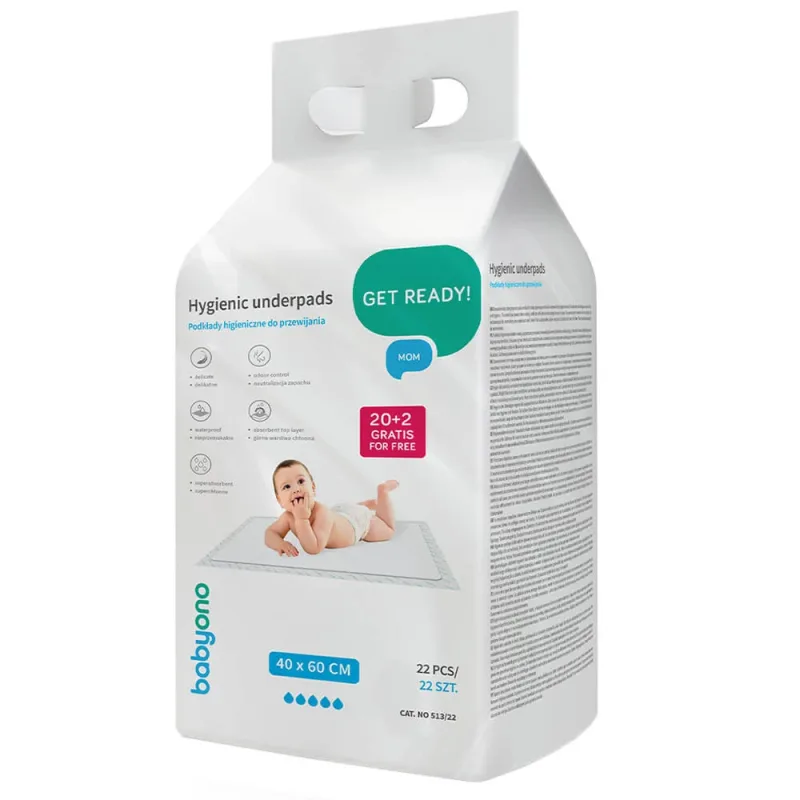 BabyOno, schimbătoare igienice, 40 cm x 60 cm, 20 bucăți + 2 bucăți gratuite — preț și oferte