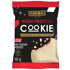Frank&Oli High Protein, fursec cu proteine moi, căpșuni și ciocolată albă, 50 g