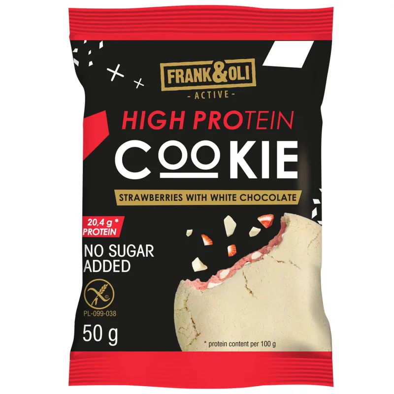 Frank&Oli High Protein, fursec cu proteine moi, căpșuni și ciocolată albă, 50 g — preț și oferte