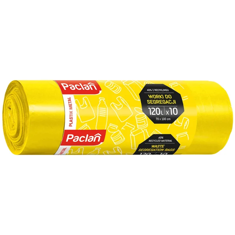 Paclan, saci de reciclare, plastic, galben 120 l x 10 bucăți CeDo — preț și oferte