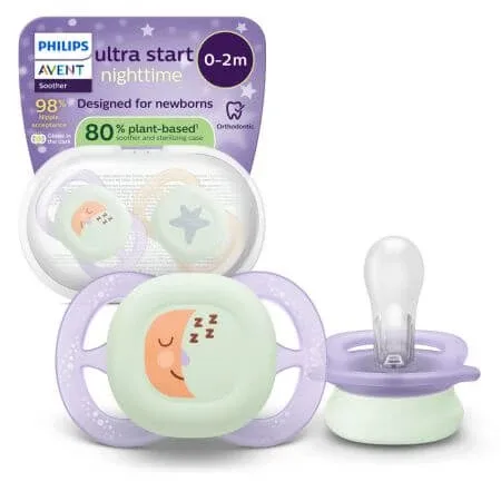 Suzeta de noapte Ultra Start Pacifier Philips Avent, Moon, 0-2 luni, SCF075/17, 2 bucati, Philips — preț și oferte