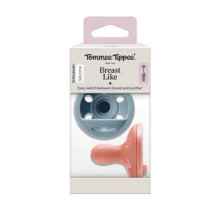 Suzeta ortodontica din silicon Breast Like Soother, Portocaliu/Blue, 6-18 luni, 2 bucati, Tommee Tippee — preț și oferte