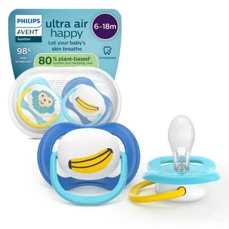 Suzeta Ultra Air Pacifier Philips Avent, Maimutica, 6-18 luni, SCF080/26, 2 bucati, Philips — preț și oferte