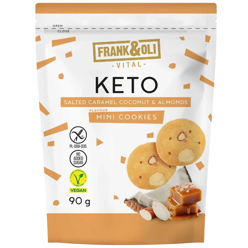 Frank&Oli Keto, mini fursecuri, caramel sărat, nucă de cocos și migdale, 90 g — preț și oferte