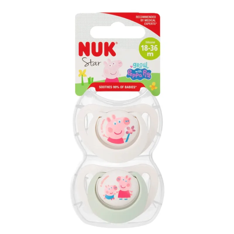 NUK Star, suzetă, 18-36 luni, silicon, anatomic, Peppa Pig, 2 bucăți — preț și oferte