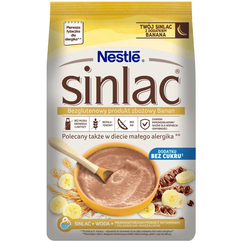 Nestle Sinlac, produs din cereale fără gluten Banană, fără zahăr adăugat, după 6 luni, 300 g — preț și oferte