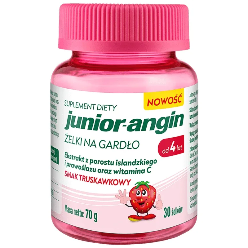 Junior-angin, jeleu pentru gât, de la 4 ani, aromă de căpșuni, 30 bucăți KLOSTERFRAU — preț și oferte