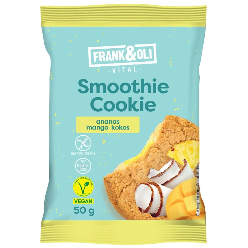 Frank&Oli Smoothie Cookie, fursec moale, ananas, mango și nucă de cocos, 50 g — preț și oferte