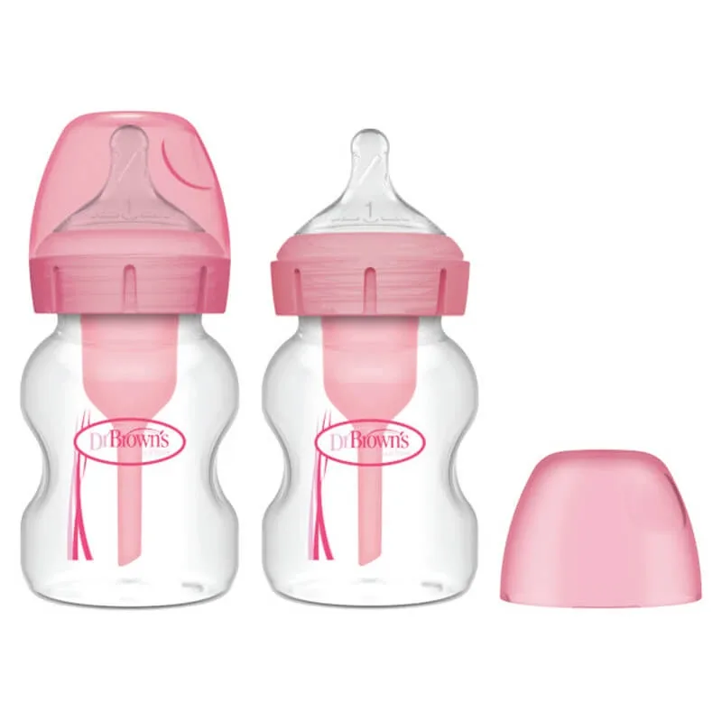 Dr Brown's Options+, biberon anti-colic cu gât larg, cu tetină, roz, 2 x 150 ml — preț și oferte