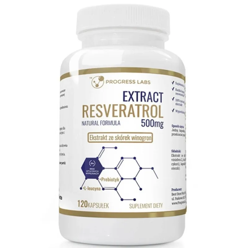 Progress Labs Resveratrol Extract 500 mg, extract de semințe de struguri, 120 capsule — preț și oferte