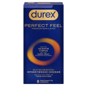 Durex Perfect Feel Premium Non-Latex, prezervative non-latex, senzație unică de căldură, 8 bucăți