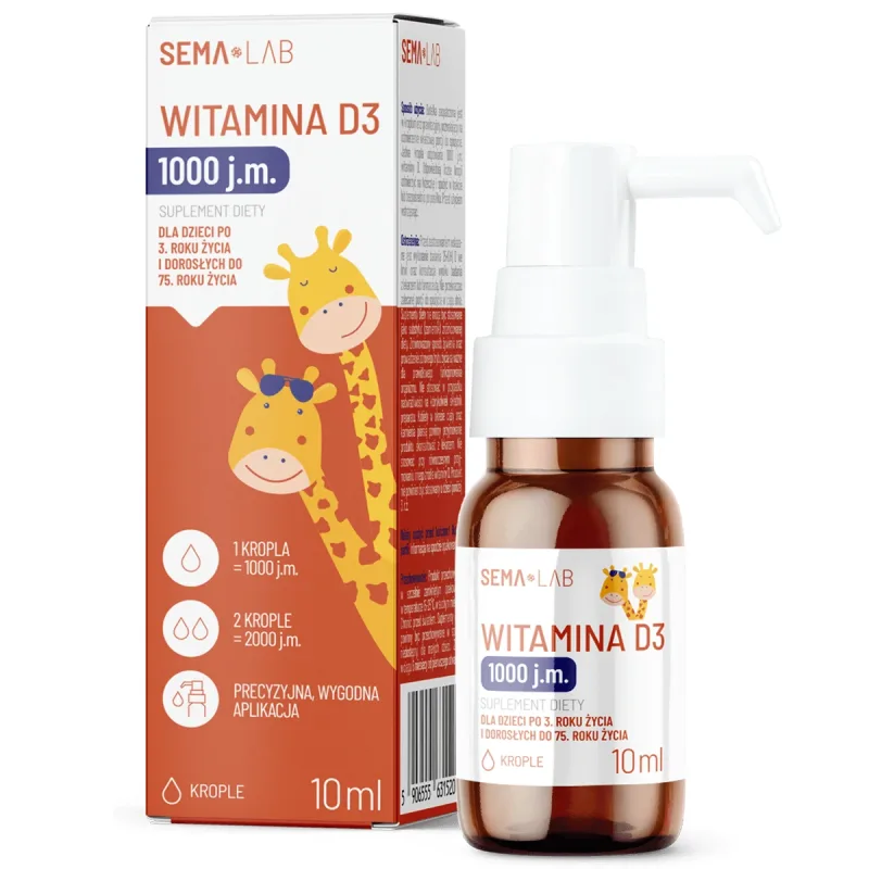 SEMA Lab Vitamina D3 1000 UI, picături, pentru copii de la 3 ani și adulți, 10 ml — preț și oferte