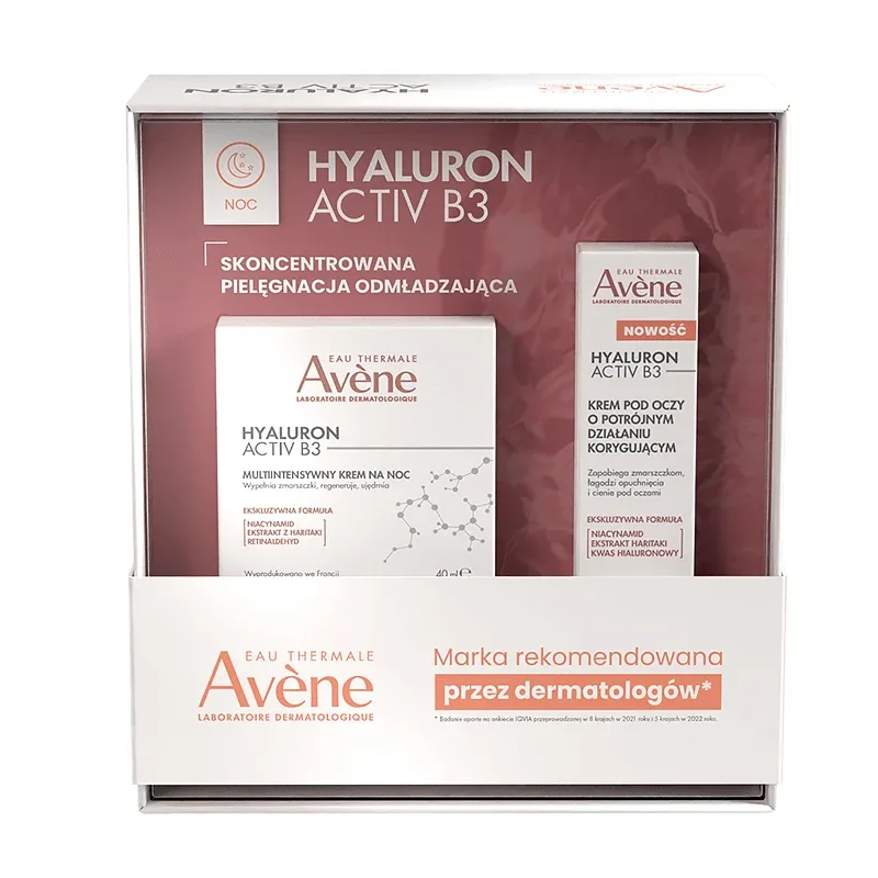 Avene Hyaluron Activ B3 set de noapte, cremă de noapte multi-intensivă, 40 ml + cremă de ochi cu triplă acțiune corectivă, 15 ml — preț și oferte