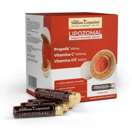 Lipozomal Propolis, Vitamina C si Vitamina D3, 20 fiole, Albina Carpatina — preț și oferte