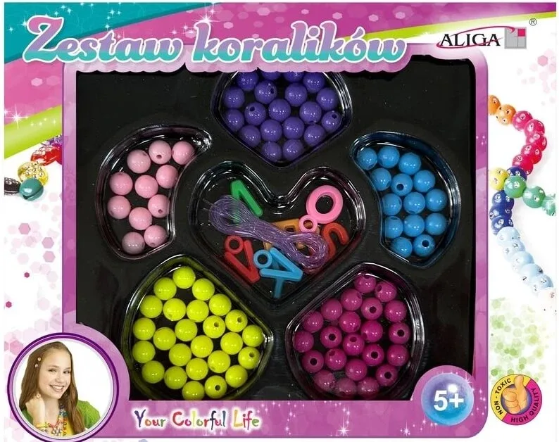 Aliga Plastic margele colorate + linie, 80 bucăți mix — preț și oferte