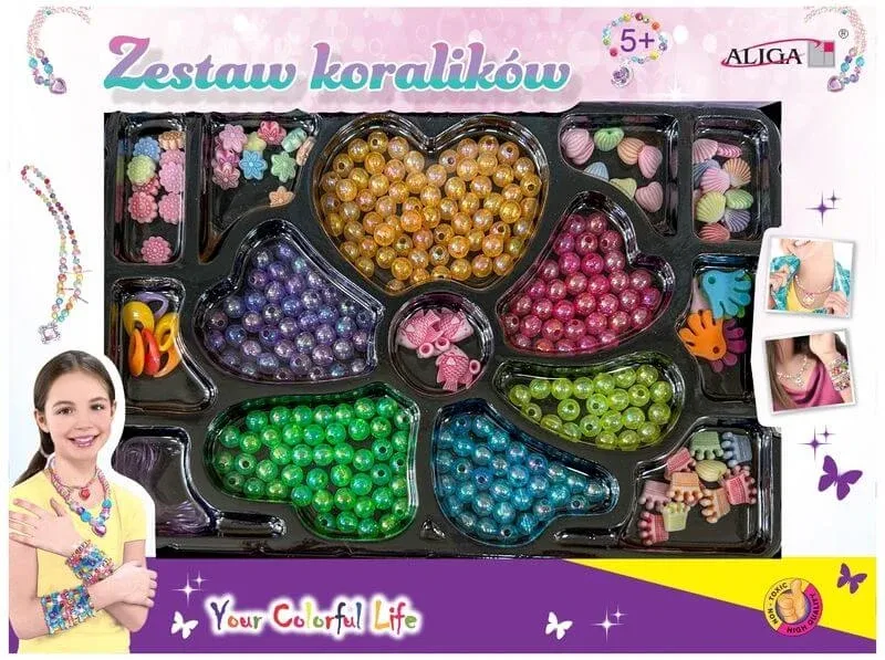 Aliga Mărgele din plastic amestec colorat + șnururi 275 bucăți — preț și oferte