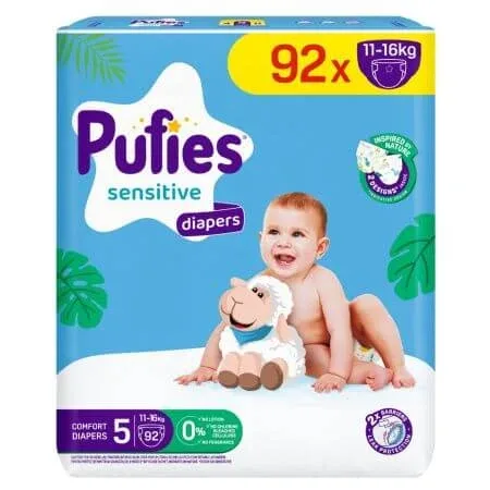 Scutece de schimb Mega Junior Sensitive, Nr. 5, 11-16 kg, 92 buc, Pufies — preț și oferte