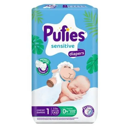 Scutece de schimb New Born, Nr. 1, 2-5 kg, 43 buc, Pufies — preț și oferte