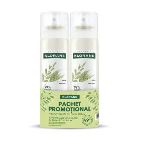Pachet sampon uscat cu ceramide si ovaz Bio, 2 x 150 ml, Klorane — preț și oferte