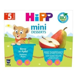 Mini desert Bio cu mere si pere, 4 x 100 g, Hipp