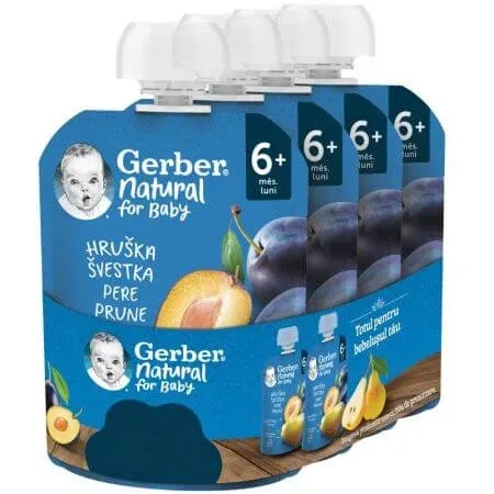 Pachet Piure de prune si pere, 6 luni+, 4 x 90 g, Gerber — preț și oferte