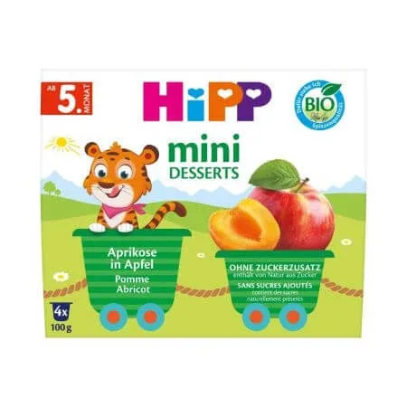 Mini desert Bio cu mere si caise, 4 x 100 g, Hipp — preț și oferte